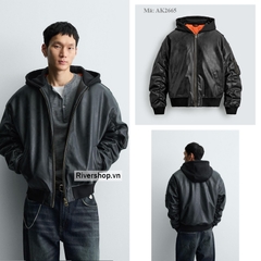 AK2665 - Z.RA COMBINATION HOODIE FAUX LEATHER JACKET