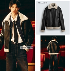 AK2688 - Z.RA COMBINATION COLLAR FAUX LEATHER JACKET