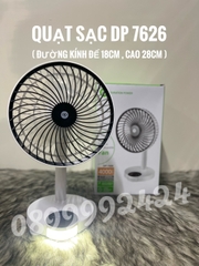 QUẠT SẠC TÍCH ĐIỆN ĐỂ BÀN DP-7626, QUẠC SẠC CÓ ĐÈN LED 3 CẤP ĐỘ GIÓ