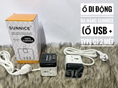 Ổ cắm đa năng di động SUNNICE 3 ổ đa năng, 2 USB, 1 type C dây dài 2 mét