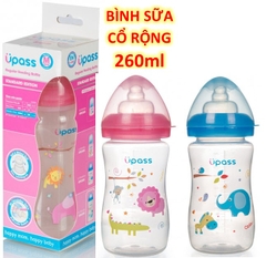 Bình sữa cổ rộng 260ml không BPA Upass UP0209X (Made in Thailand)  (núm ti chữ + chống đổ)