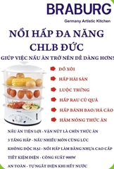 (BH 12TH) Nồi hấp điện đa năng 3 tầng 8.5L - BRABURG B3L (Công nghệ Đức)