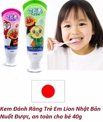 (Chính hãng) Kem đánh răng trẻ em nuốt được Lion 40gr - Made in Japan