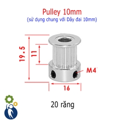 Pulley Trục 4mm - 20 Răng Đai 10