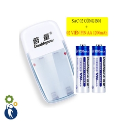 COMBO Bộ Sạc Pin AA DOUBLEPOW + 2 Pin Sạc AA 1200mAh