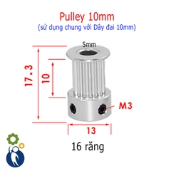 Pulley Trục 5mm - 16 Răng Đai 10