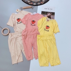 ẢNH THẬT - SET BỘ BÉ GÁI MẶC NHÀ COTTON QUẢ DÂU 3 MÀU