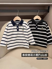 SÉT 2 ÁO POLO KẺ THÊU GẤU BT