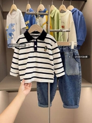 SÉT 2 ÁO POLO KẺ THÊU GẤU BT