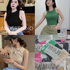 SÉT 3 ÁO BA LÔ XANH LÁ TĂM MUJI NỮ
