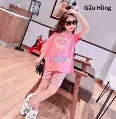 SET 2 BỘ ĐÙI BÉ GÁI GẤU TÍM HỒNG QUẦN KẺ