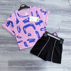 BỘ ĐÙI ÁO TÍM QUẦN ĐEN COTTON