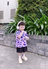 BỘ ĐÙI ÁO TÍM QUẦN ĐEN COTTON