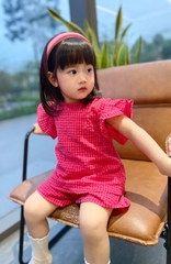 BỘ ĐÙI BÉ GÁI KẺ CARO HỒNG SEN BÈO VAI