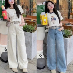 QUẦN JEAN SUONG GẤU TO THÊU NGỰA 2 MÀU XANH KEM