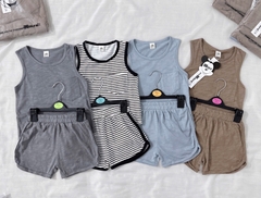 - SET 4 BỘ ĐÙI BÉ TRAI BA LỖ XƯỢC kẻ nâu xám xanh