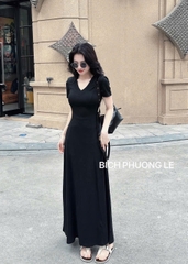 VÁY MAXI CỔ TIM QCCC ĐEN GH