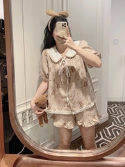 BỘ ĐÙI VIỀN BÈO GẤU NÂU CỔ SEN