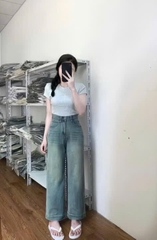 QUẦN JEAN SUÔNG THÊU NƠ TÚI 2 MÀU