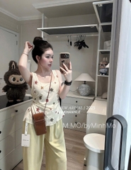 BỘ THÔ 2S THÊU HOA MIX QUẦN SUÔNG VÀNG -