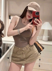 CHÂN VÁY JEAN A DÁNG NGẮN MÀU NÂU TÂY