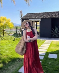 - VÁY MAXI ĐỎ CHÂN REN MẸ CON