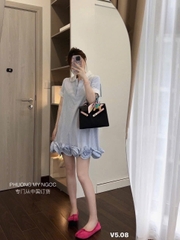 VÂY SUÔNG KẺ XANH KẾT HOA