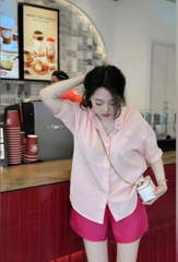 - SET ÁO SƠ MI HỒNG THÊU QUẦN TACTA