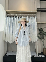 M501774 - ÁO SƠ MI XANH PHỐI DÂY REN