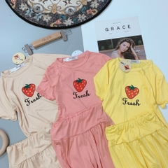 ẢNH THẬT - SET BỘ BÉ GÁI MẶC NHÀ COTTON QUẢ DÂU 3 MÀU