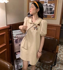 VÁY NỮ CỔ BÈO MÀU BE THÊU GẤU