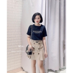 CHÂN VÁY CHỮ A ĐÍNH KHUY KÈM ĐAI
