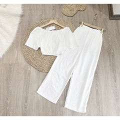 SET ĐŨI NỮ TRẮNG TRỄ VAI CHUN EO QUẦN SUÔNG