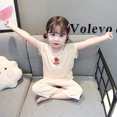 ẢNH THẬT - SET BỘ BÉ GÁI MẶC NHÀ COTTON QUẢ DÂU 3 MÀU