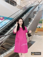 BÁN SỈ VÁY SUÔNG XỐP HỒNG CỔ TRÒN 2 TÚI