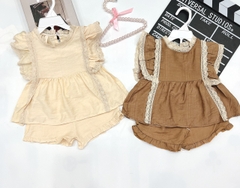 SET 2 BỘ ĐÙI BÉ GÁI ĐŨI NÂU BE VIỀN REN