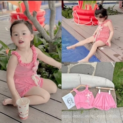 B- SET 2 BỘ BÉ GÁI 2S CHUN BÈO HOA NỔI TÍM HỒNG
