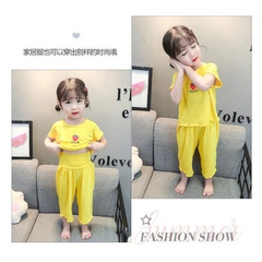 ẢNH THẬT - SET BỘ BÉ GÁI MẶC NHÀ COTTON QUẢ DÂU 3 MÀU