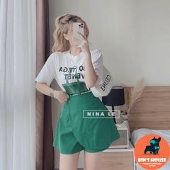 SET BỘ NỮ ÁO TRẮNG HÌNH TÚI BO TAGE QUẦN XANH