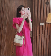 B - VÁY SUÔNG XẾP LI BÈO VAI HỒNG SEN