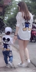 ÁO SƠ MI TRẮNG ĐÔI MICKEY XANH CHO MẸ VÀ BÉ