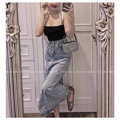 ÁO HAI DÂY ĐEN NƠ LỤA ĐIỀU CHỈNH CHIỀU DÀI DÂY ÁO