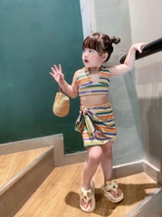 SET BIKINI MẸ BÉ KẺ NGANG CẦU VỒNG