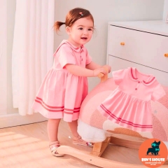 BÁN SỈ  VÁY BÉ GÁI HỒNG CỔ SEN VIỀN ĐỎ