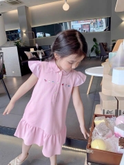 BÁN SỈ VÁY HỒNG CỔ SEN KHUY CỔ BÉ GÁI