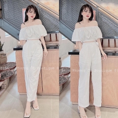 SET ĐŨI NỮ TRẮNG TRỄ VAI CHUN EO QUẦN SUÔNG