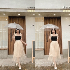ÁO HAI DÂY ĐEN NƠ LỤA ĐIỀU CHỈNH CHIỀU DÀI DÂY ÁO