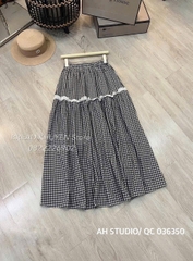 CHÂN VÁY KẺ CARO PHỐI REN TẦNG