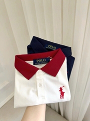- SET 2 ÁO POLO BÉ TRAI KỊ SĨ TRẮNG THAN PHỐI ĐỎ