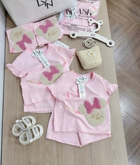 - BỘ ĐÙI BÉ GÁ TAY BÈO MINNIE NƠ HỒNG